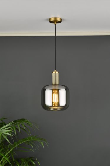 Där Lighting Nikolas Pendant Antique Chrome Smoked Glass