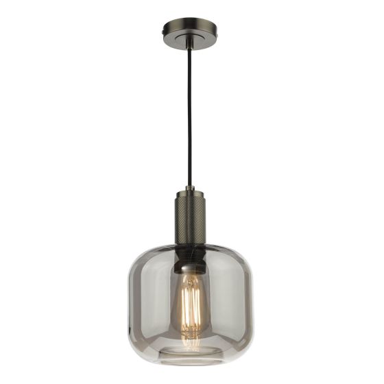 där lighting Nikolas Pendant Antique Chrome Smoked Glass