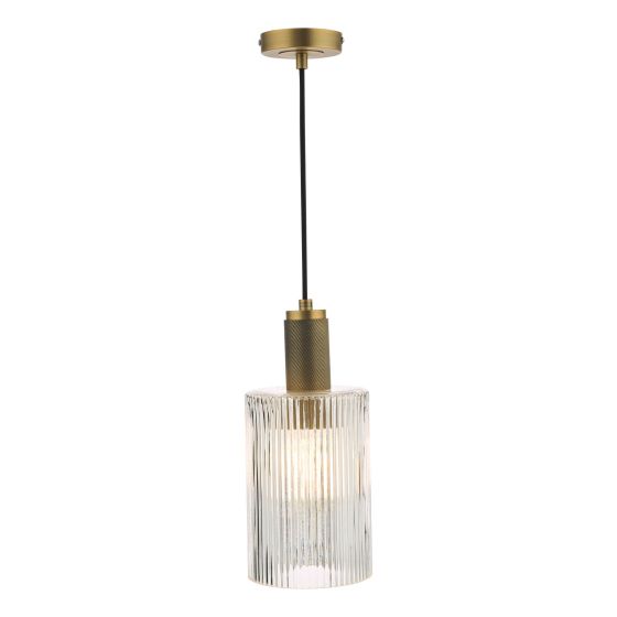 där lighting Nikolas Pendant Natural Solid Brass Ribbed Cylinder Glass