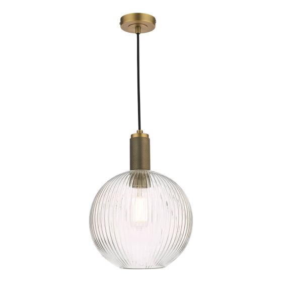 där lighting Nikolas Pendant Natural Solid Brass Ribbed Round Glass