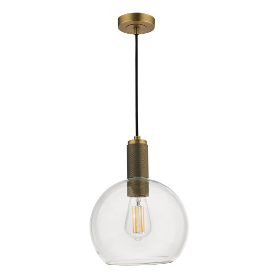 Där Lighting Nikolas Pendant Natural Solid Brass Round Clear Glass