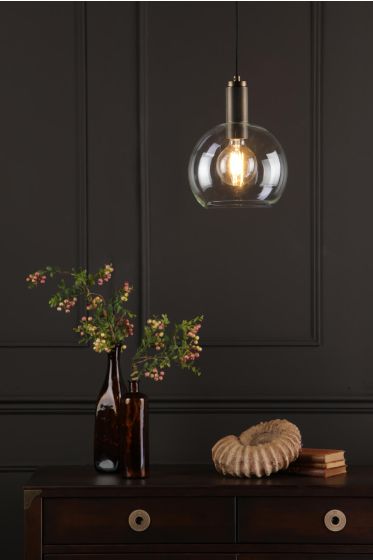 Där Lighting Nikolas Pendant Natural Solid Brass Round Clear Glass