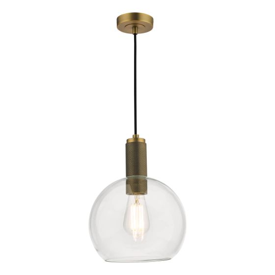 där lighting Nikolas Pendant Natural Solid Brass Round Clear Glass