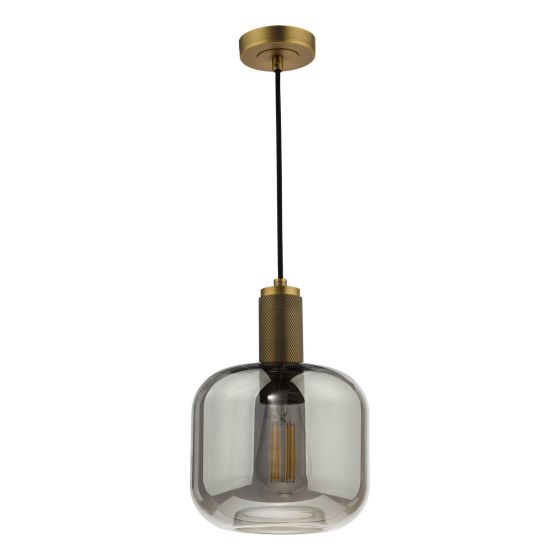 Där Lighting Nikolas Pendant Natural Solid Brass Smoked Glass
