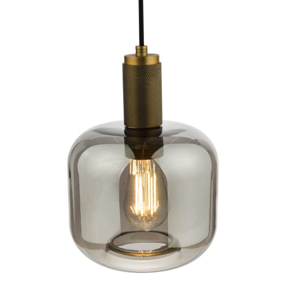 Där Lighting Nikolas Pendant Natural Solid Brass Smoked Glass