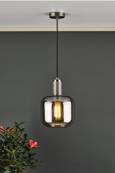 Där Lighting Nikolas Pendant Natural Solid Brass Smoked Glass