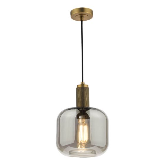 där lighting Nikolas Pendant Natural Solid Brass Smoked Glass
