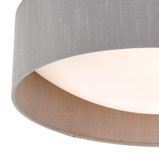 Där Lighting Nysa 2 Light Flush Grey Faux Silk 40cm