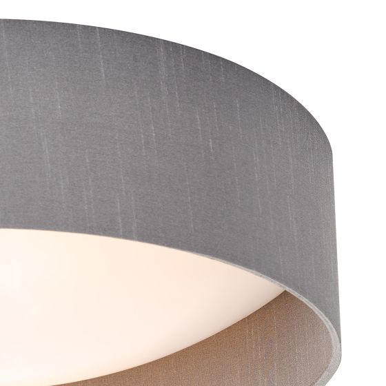 Där Lighting Nysa 2 Light Flush Grey Faux Silk 40cm