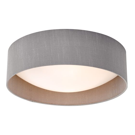 där lighting Nysa 2 Light Flush Grey Faux Silk 40cm