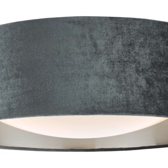 Där Lighting Nysa 2 Light Flush Velvet Dark Grey Shade 40cm