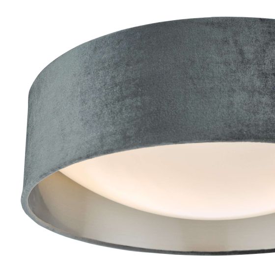 Där Lighting Nysa 2 Light Flush Velvet Dark Grey Shade 40cm