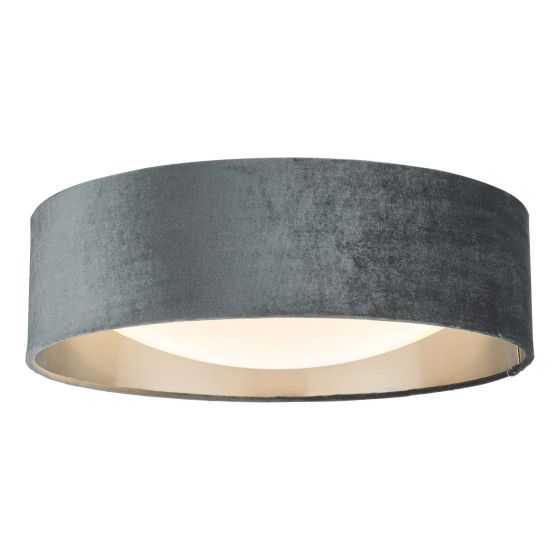 där lighting Nysa 2 Light Flush Velvet Dark Grey Shade 40cm