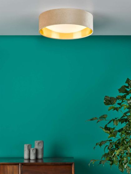 Där Lighting Nysa 2 Light Flush Velvet Taupe Shade 40cm