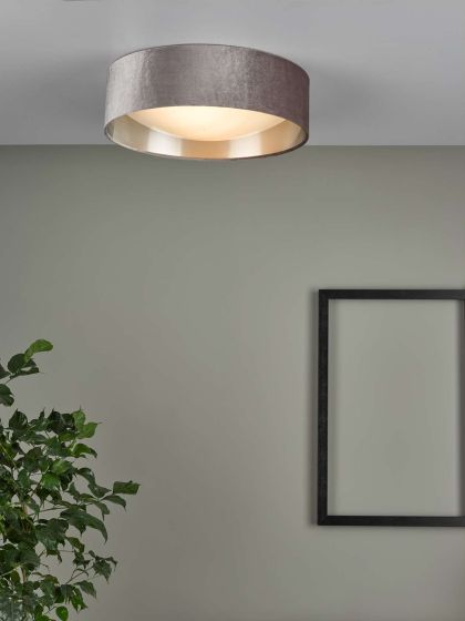 Där Lighting Nysa 2 Light Flush Velvet Warm Grey Shade 40cm