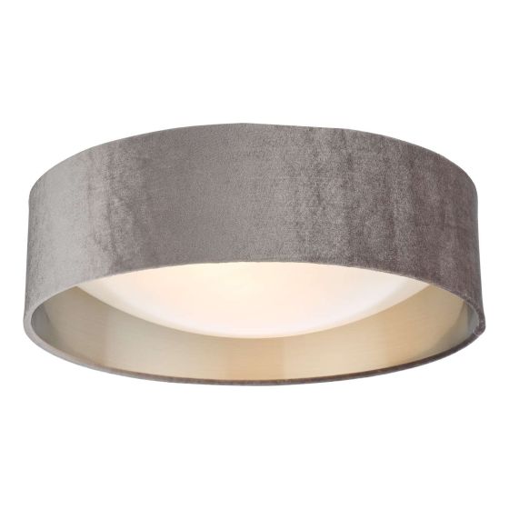 där lighting Nysa 2 Light Flush Velvet Warm Grey Shade 40cm