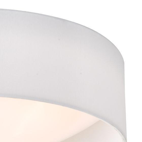 Där Lighting Nysa 2 Light Flush White Faux Silk 40cm