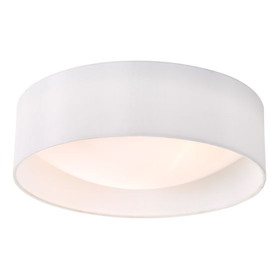 där lighting Nysa 2 Light Flush White Faux Silk 40cm