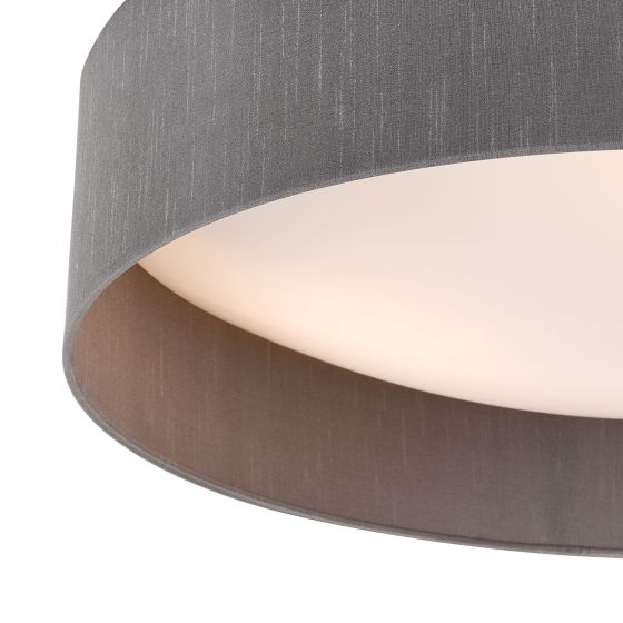 Där Lighting Nysa 3 Light Flush Grey Faux Silk 60cm