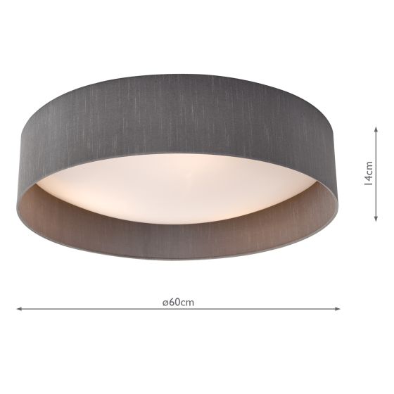 Där Lighting Nysa 3 Light Flush Grey Faux Silk 60cm