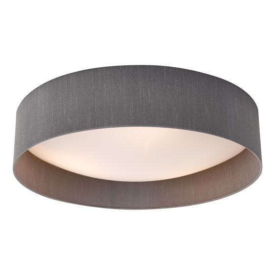 där lighting Nysa 3 Light Flush Grey Faux Silk 60cm