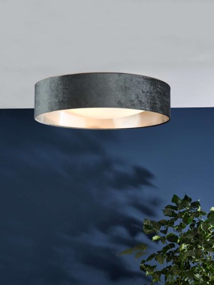 Där Lighting Nysa 3 Light Flush Velvet Dark Grey Shade 60cm