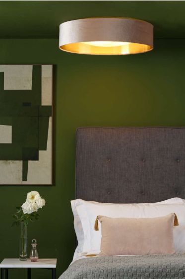 Där Lighting Nysa 3 Light Flush Velvet Taupe Shade 60cm