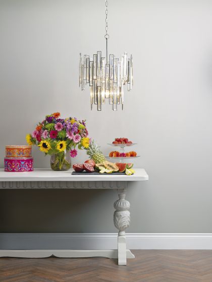 Där Lighting Odile 6 Light Pendant Champagne Crystal Polished Nickel Frame