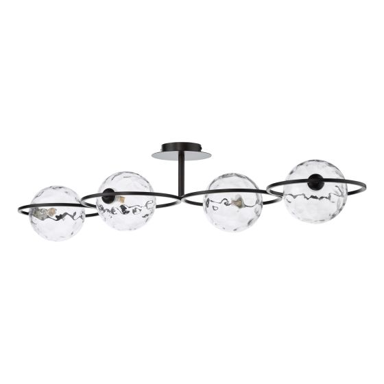 Där Lighting Olympus 4 Light Semi-Flush Matt Black And Clear Dimpled Glass