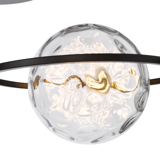 Där Lighting Olympus 4 Light Semi-Flush Matt Black And Clear Dimpled Glass
