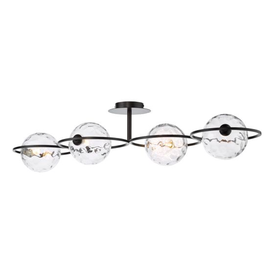 där lighting Olympus 4 Light Semi-Flush Matt Black and Clear Dimpled Glass