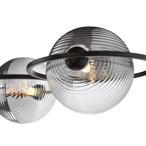 Där Lighting Olympus 4 Light Semi-Flush Matt Black And Smoked/Clear Ribbed Glass