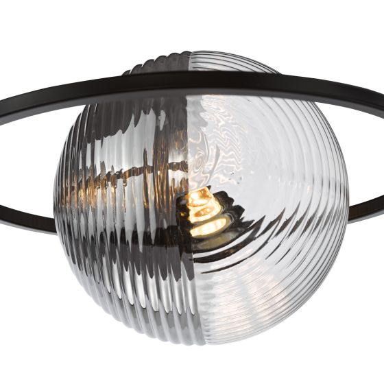 Där Lighting Olympus 4 Light Semi-Flush Matt Black And Smoked/Clear Ribbed Glass