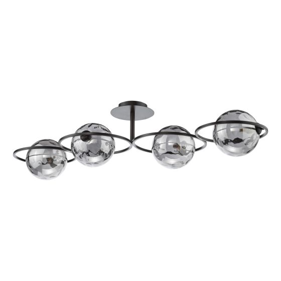 Där Lighting Olympus 4 Light Semi-Flush Matt Black And Smoked Dimpled Glass