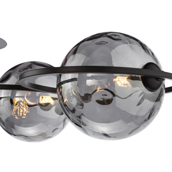 Där Lighting Olympus 4 Light Semi-Flush Matt Black And Smoked Dimpled Glass