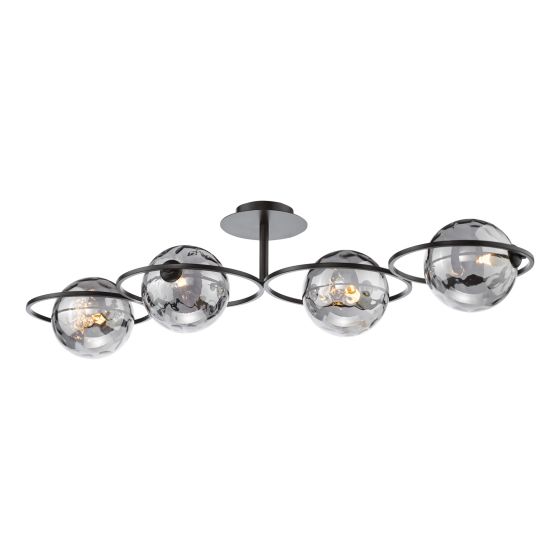där lighting Olympus 4 Light Semi-Flush Matt Black and Smoked Dimpled Glass