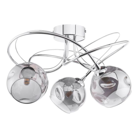 Där Lighting Onawa 3 Light Semi Flush Polished Chrome Smoked Glass