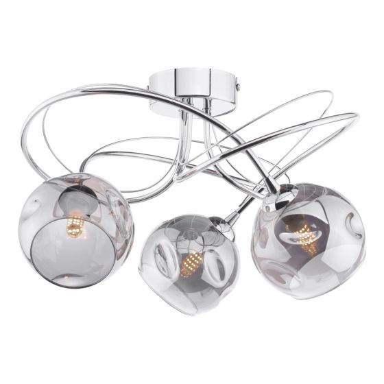 där lighting Onawa 3 Light Semi Flush Polished Chrome Smoked Glass