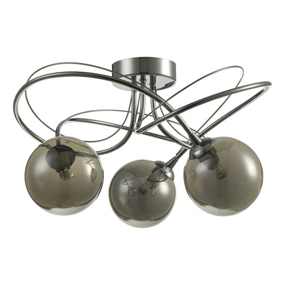 Där Lighting Onawa 3 Light Semi Flush Polished Chrome With Smoked Glass