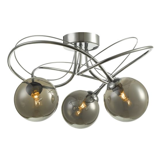 där lighting Onawa 3 Light Semi Flush Polished Chrome With Smoked Glass