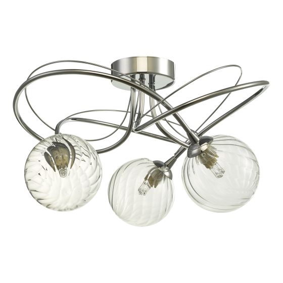 Där Lighting Onawa 3 Light Semi Flush Polished Chrome With Twisted Closed Glass