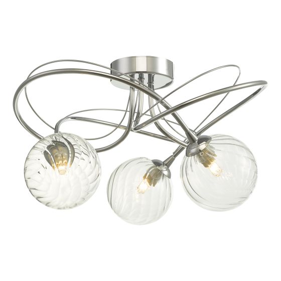 där lighting Onawa 3 Light Semi Flush Polished Chrome With Twisted Closed Glass