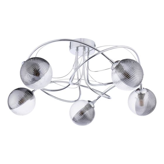 Där Lighting Onawa 5 Light Semi-Flush Polished Chrome & Smoked/Clear Ribbed Glass