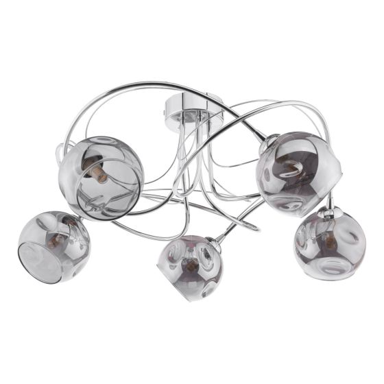 Där Lighting Onawa 5 Light Semi Flush Polished Chrome Smoked Glass