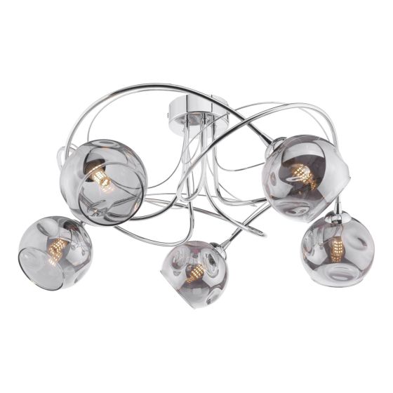 där lighting Onawa 5 Light Semi Flush Polished Chrome Smoked Glass