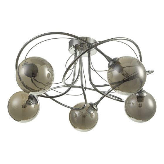 Där Lighting Onawa 5 Light Semi Flush Polished Chrome With Smoked Glass