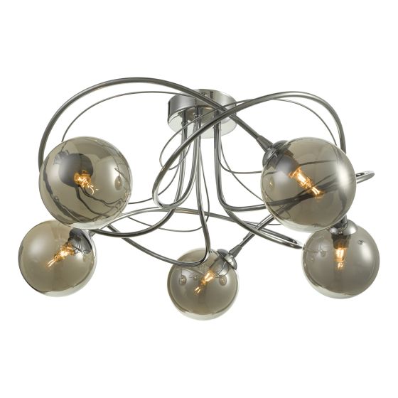 där lighting Onawa 5 Light Semi Flush Polished Chrome With Smoked Glass