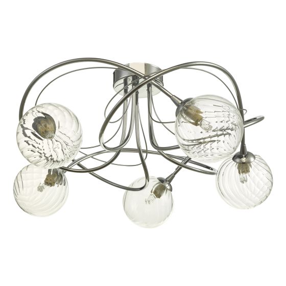 Där Lighting Onawa 5 Light Semi Flush Polished Chrome With Twisted Closed Glass