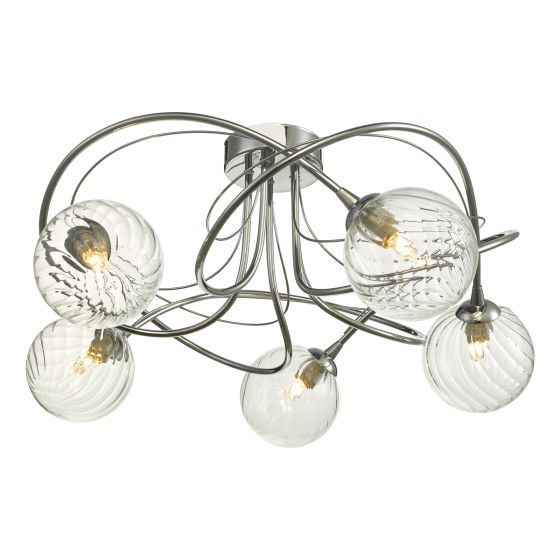 där lighting Onawa 5 Light Semi Flush Polished Chrome With Twisted Closed Glass