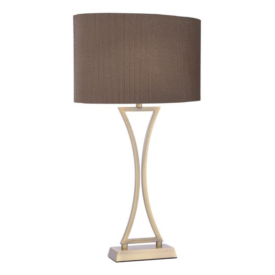 Där Lighting Oporto Wavy Table Lamp Antique Brass With Brown Shade